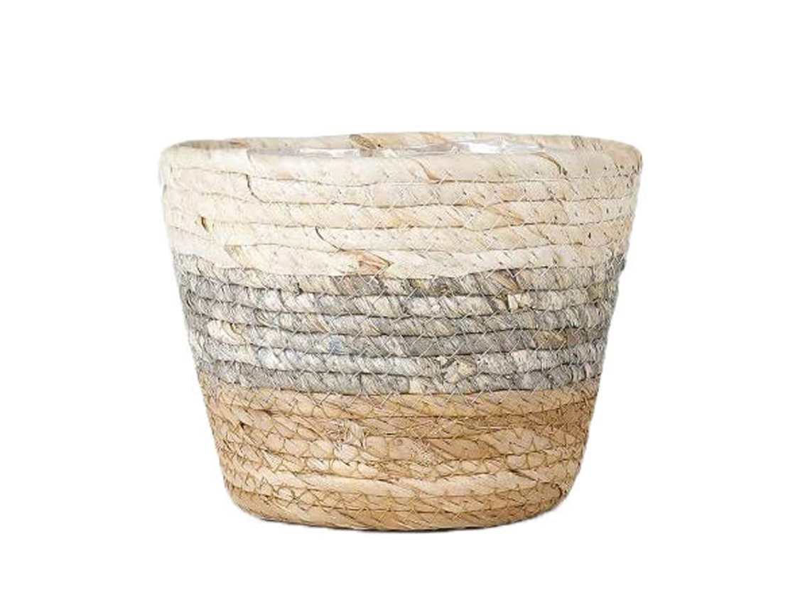 Vaso De Plantas Palha Cone Invertido Cinza S
