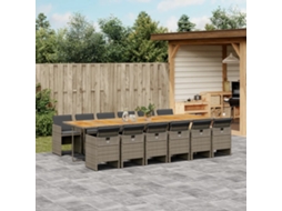 Vidaxl 13 Pcs Conjunto Jantar P/ Jardim C/ Almofadões Vime Pe Cinzento