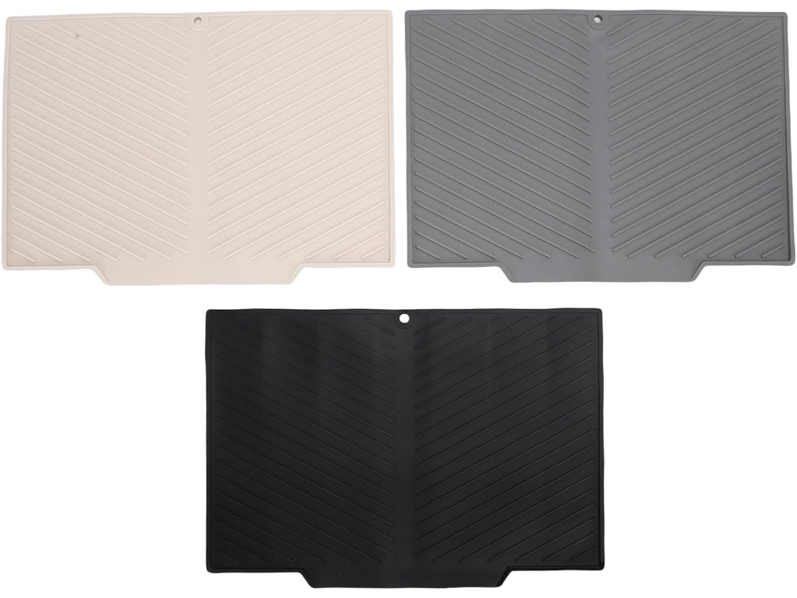 Kikumi Jogo De 3-tapetes Silicone Inclinados Para Secar Louças, Antiderrapantes, Resistentes Ao Calor E De Secagem