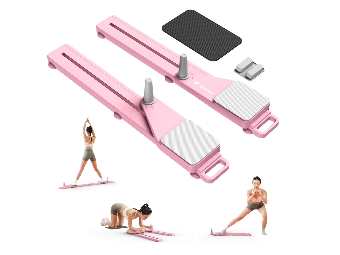 Prancha De Pilates Multifuncional Dobrável Merach, Bandas De Resistência, Treino De Pilates E Fortalecimento Do Core, Rosa (Outlet Grade A)