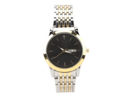 Reloj Hombre De Cuarzo Clásico Con Doble Fecha Estilo Elegante Correa Acero Inoxidable Oro Plata Dial Negro
