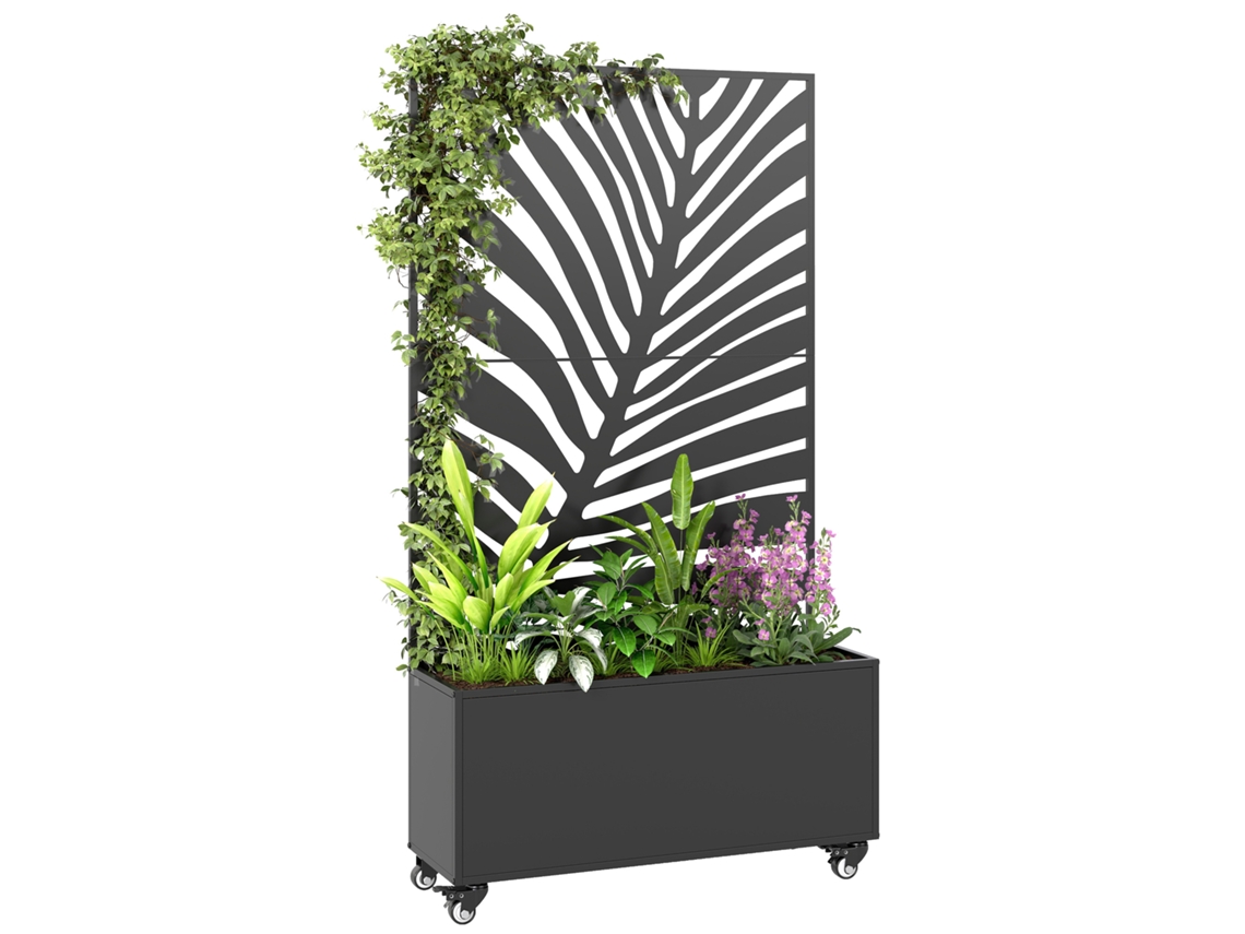 Floreira Com Treliça E Privacidade, 90x30x160 Cm, Metal Preto.