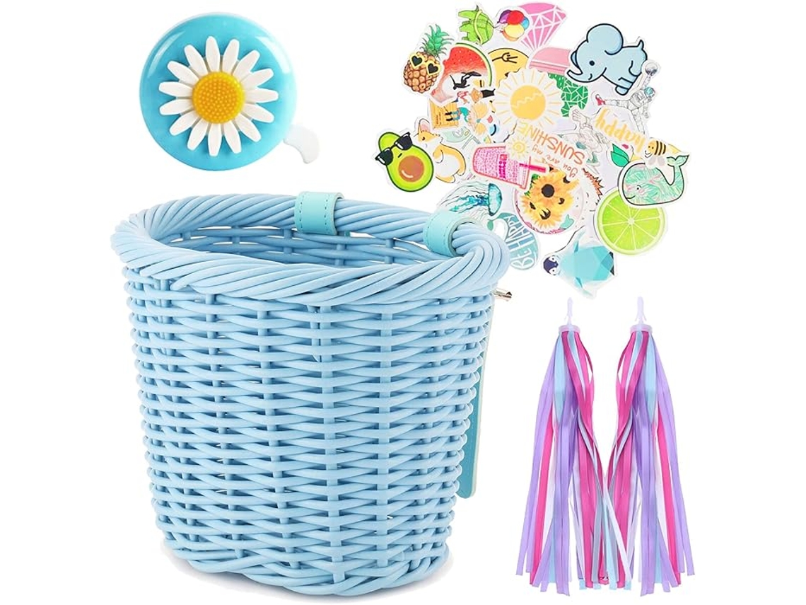 Cesta de bicicleta para meninas, acessório frontal para bicicleta, cesta pequena de vime trançado com alças Ehstmind