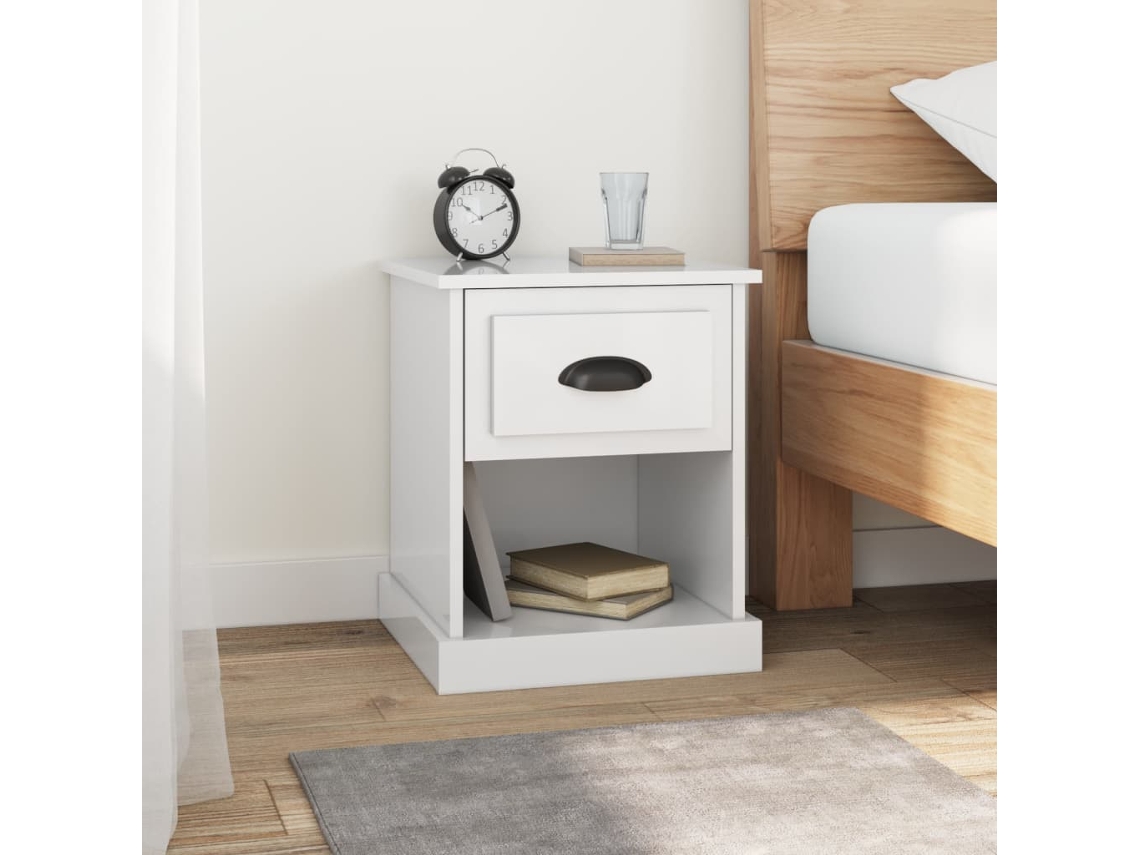 Vidaxl Mesa Cabeceira 39x39x47,5cm Derivados Madeira Branco Brilhante