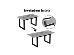 Mesa De Jantar Retangular Extensível 140/180x80x75cm Estilo Industrial Moderno Em Ferro Com Acabamento Em Concreto E Preto, Multifuncional E Btforus