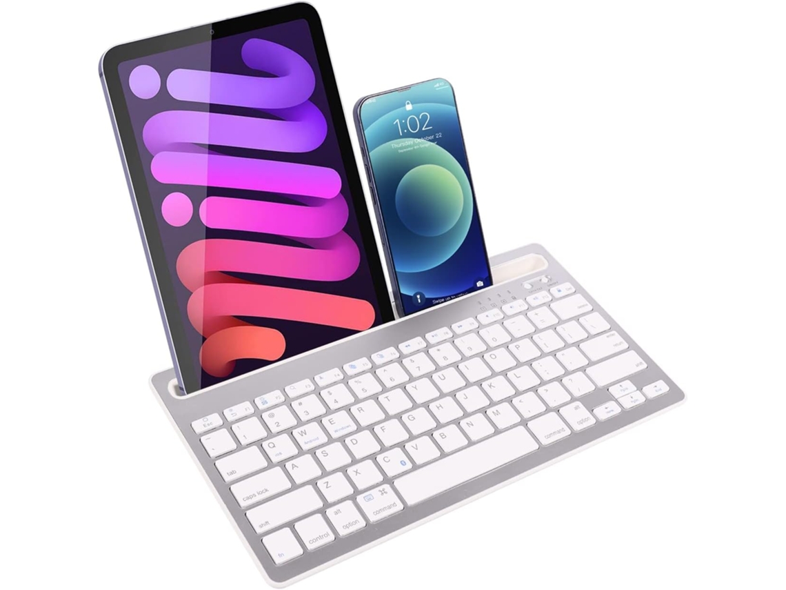 Teclado Eifson Bluetooth Sem Fio, Conectar 2 Dispositivos - Layout Em Inglês - Prata