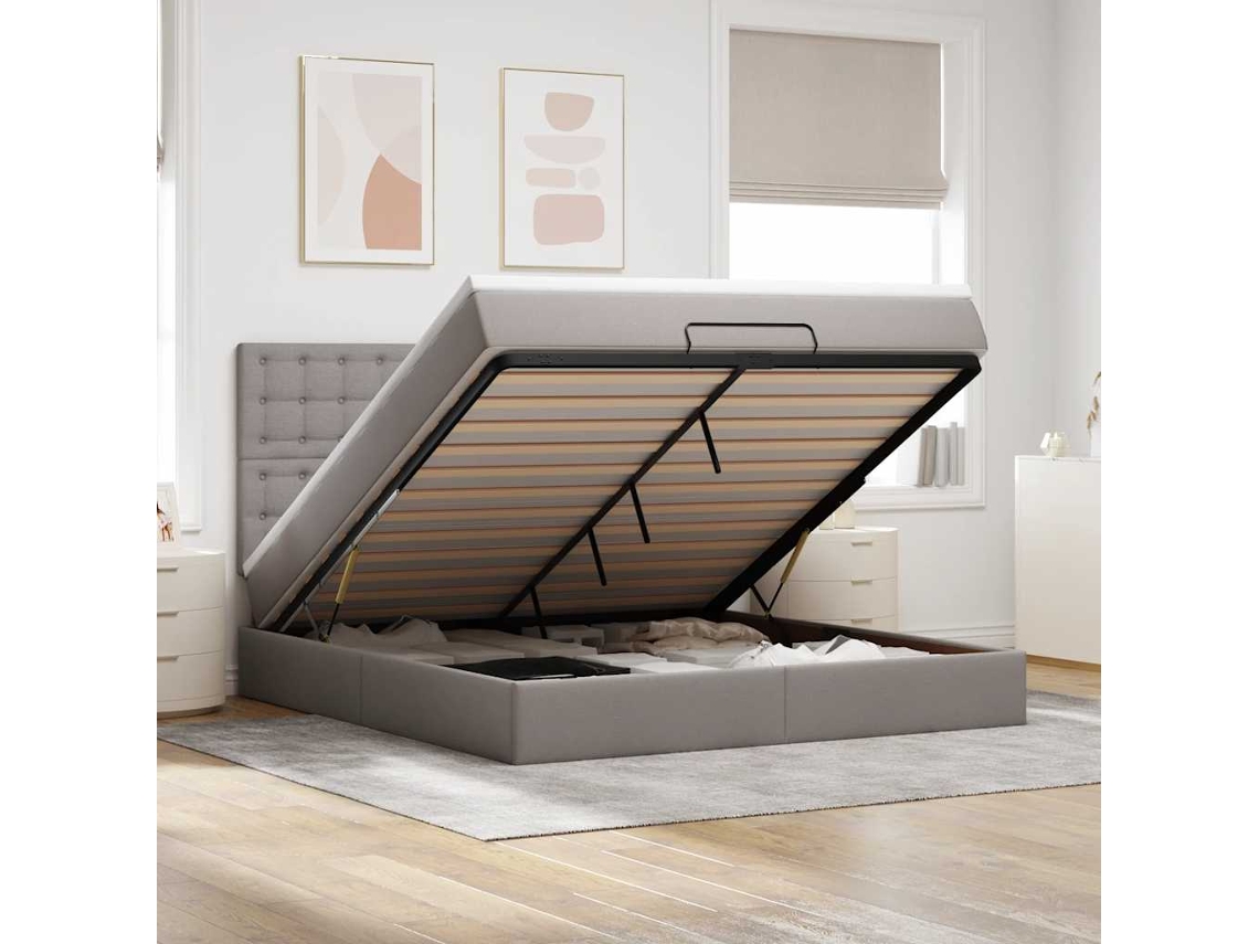 Moldura De Cama Otomana Vidaxl Com Tecido Taupe 180x200cm