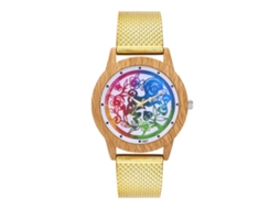 Relógio de quartzo para casa com mostrador redondo e pulseira de aço Zhoulianfa ouro.