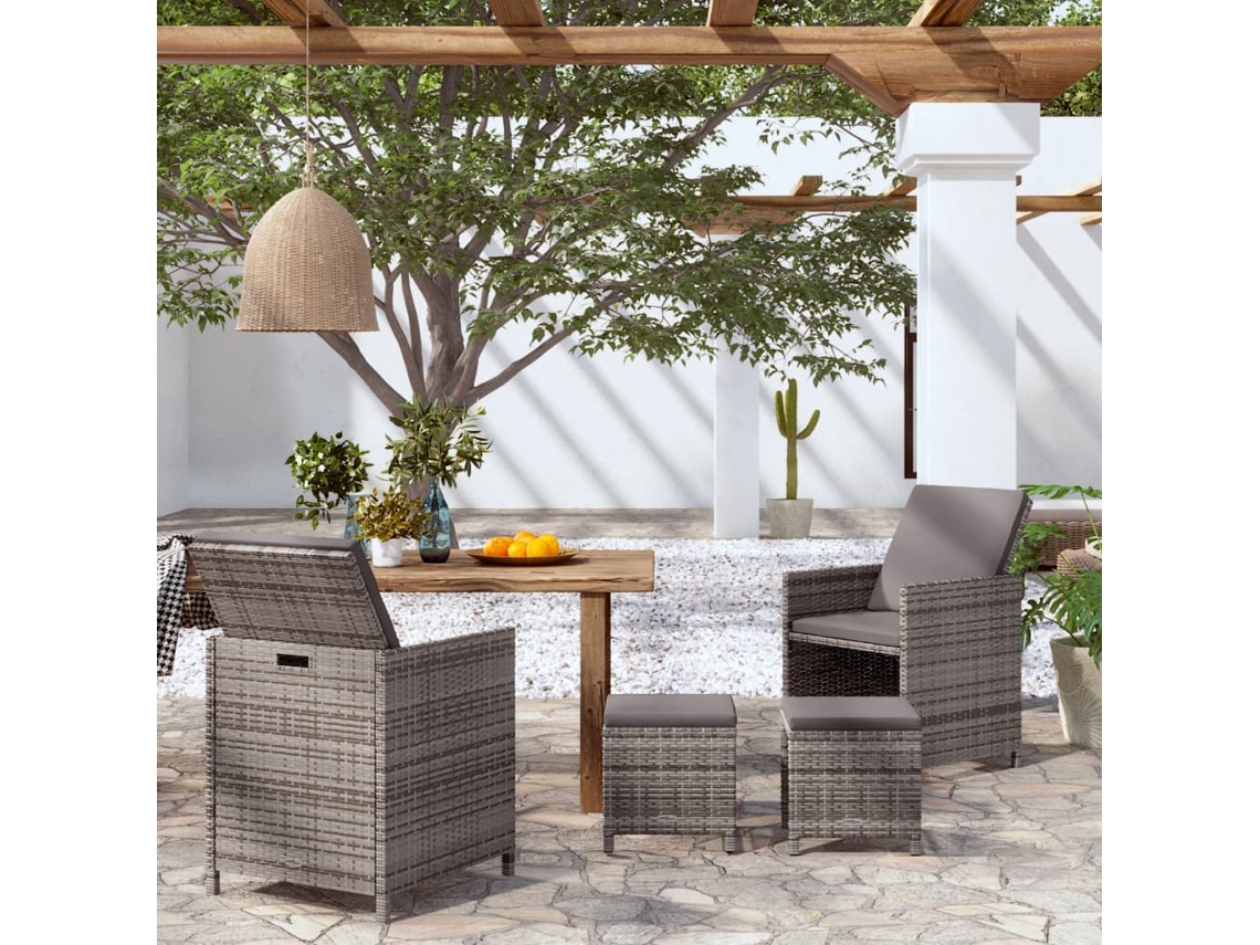 Vidaxl 4 Pcs Conjunto De Cadeiras E Bancos De Jardim Vime Pe Cinzento