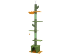 Árvore para Gatos 275cm 6 Níveis (com Plataformas, Canil, Rede, Verde)