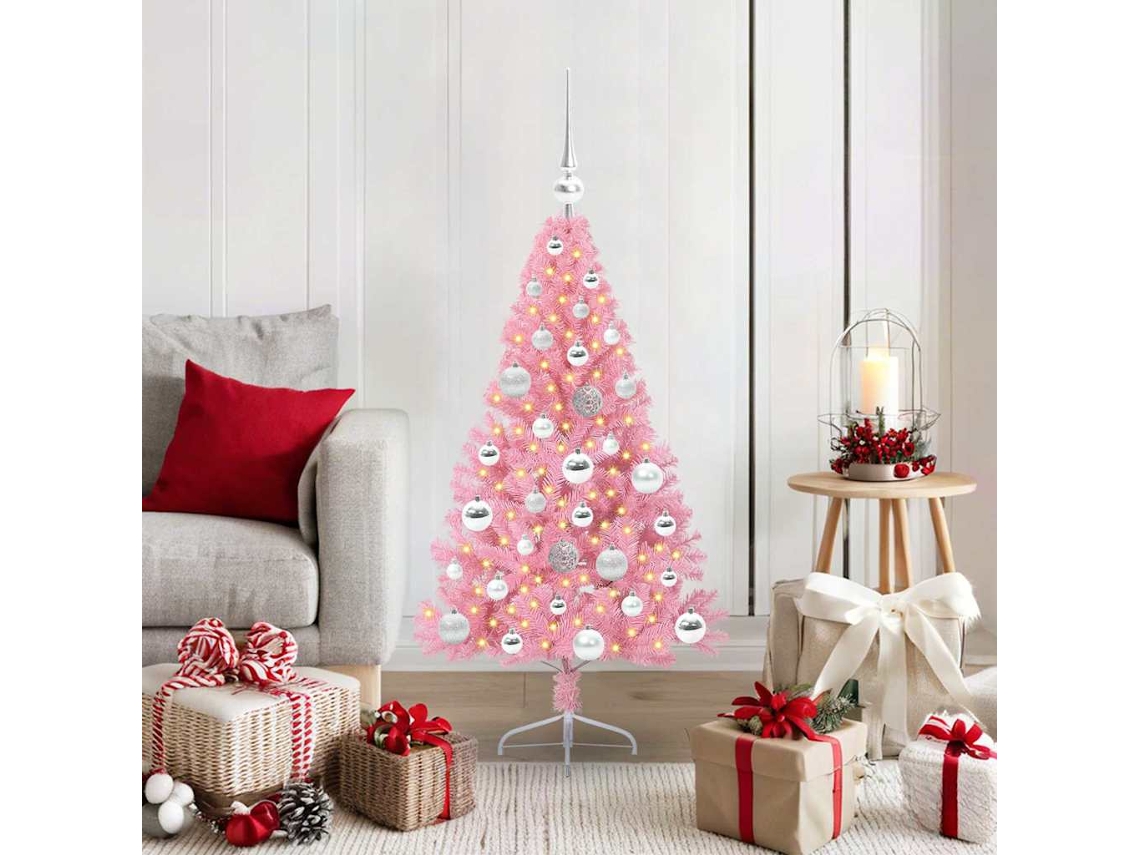 Vidaxl Árvore De Natal Artificial Pré-iluminada Rosa 120 Cm Pvc