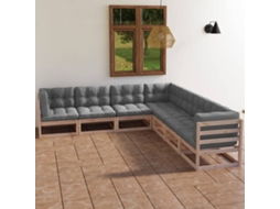 Vidaxl 7 Pcs Conjunto Lounge De Jardim C/ Almofadões Pinho Maciço