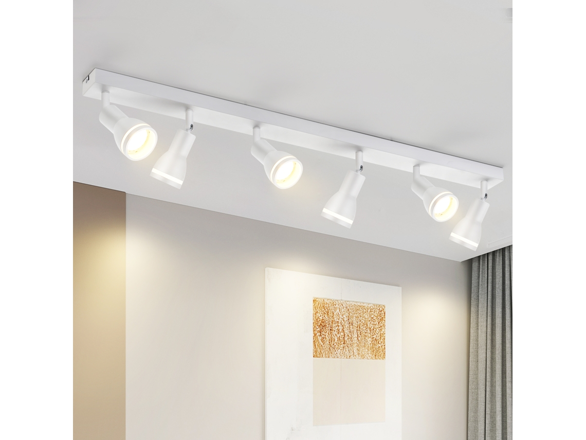 Plafon Com 6 Pontos Branco Plafon Em Metal Gu10 Com Focos Giratórios Interiores Para Cozinha, Escritório, Sala, Quarto, Sem Lâmpadas Nettlife