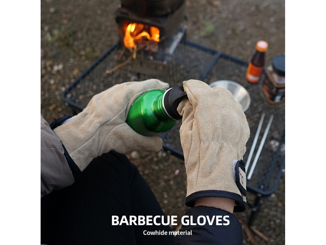 Luvas de Couro Resistentes Ao Calor para Camping e Bbq