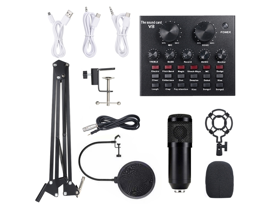 Kit De Microfone Condensador E Placa De Som Multifuncional Para Gravação, Transmissão Ao Vivo E Mistura De Áudio Inteligente