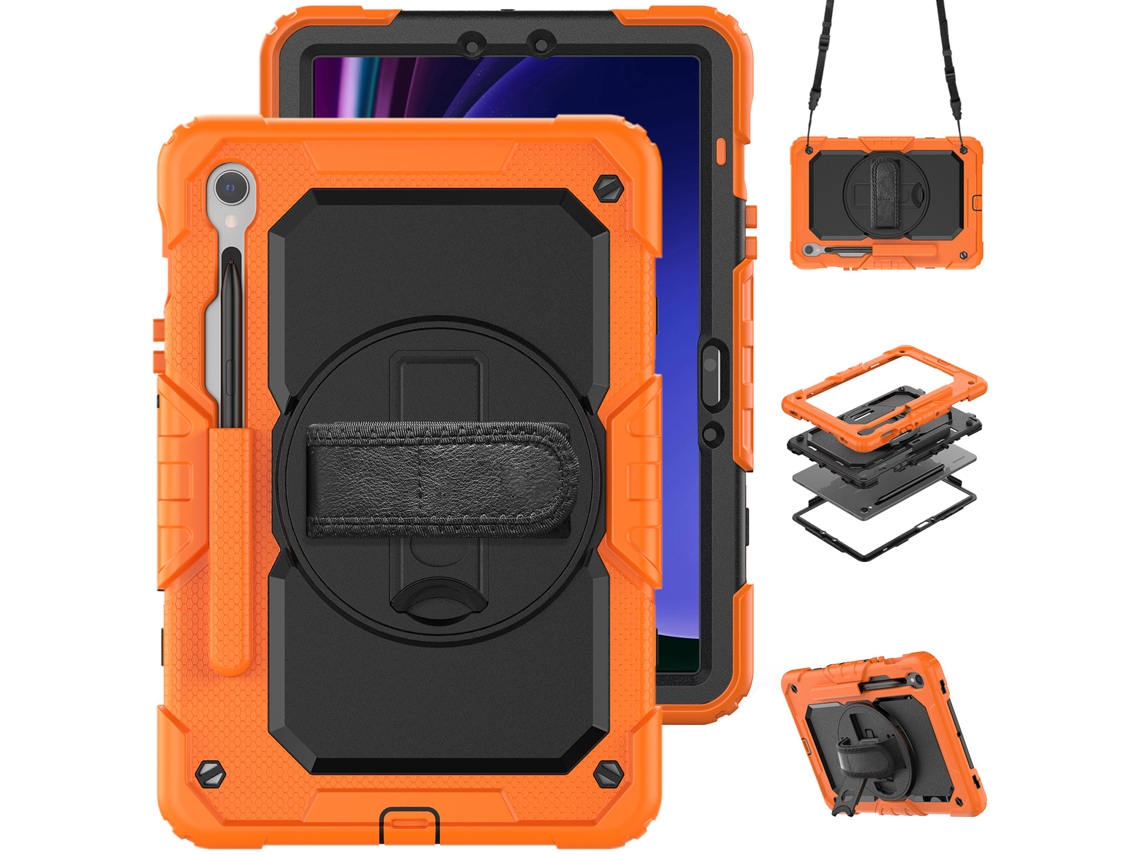 Capa Protetora Para Tablet Com Alça De Ombro, Suporte E Proteção Contra Quedas, Compatível Com Samsung.pc Preto Laranja Galaxy Ta Ushion