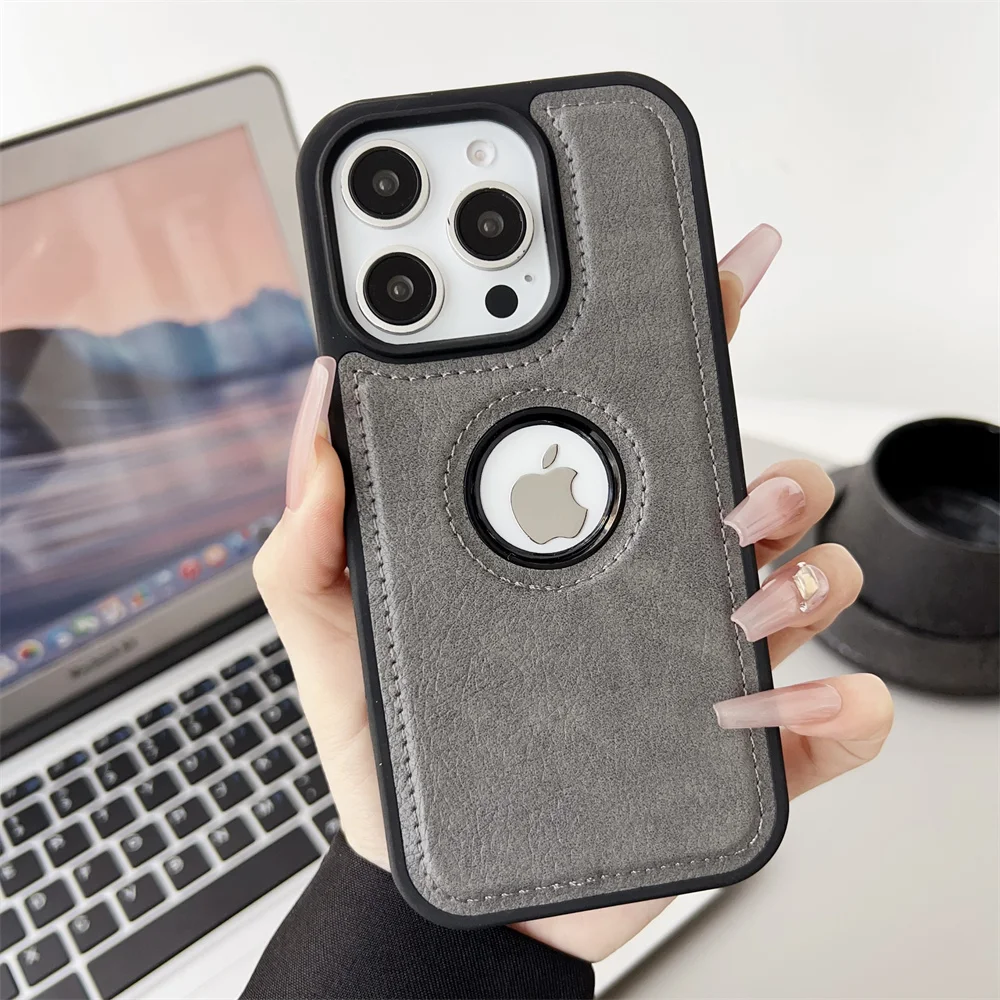 Capa De Celular Para Iphone 17 (cinza), Em Couro Pu, Resistente A Impactos.