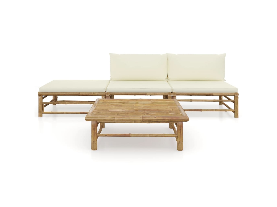 Maison Exclusive - 4 Pcs Conj. Lounge P/ Jardim Em Bambu C/ Almofadões Branco Nata