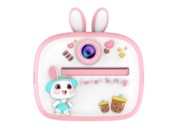 Câmera Instantânea Infantil: Giftam300 Câmera Coelho Rosa + 2 Rolos de Papel para Impressora + Cordão YUNZII