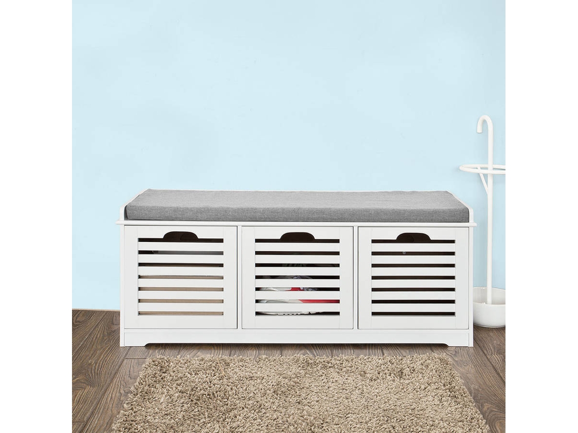 Banco Armário de Sapatos SOBUY Branco (105x35x43cm)