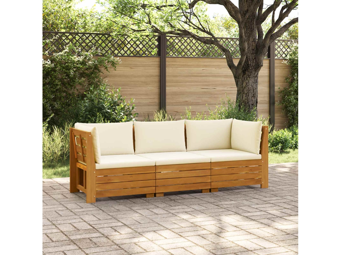 Vidaxl Conjunto De Sofás Para Exterior Com Almofada 3 Peça Castanho