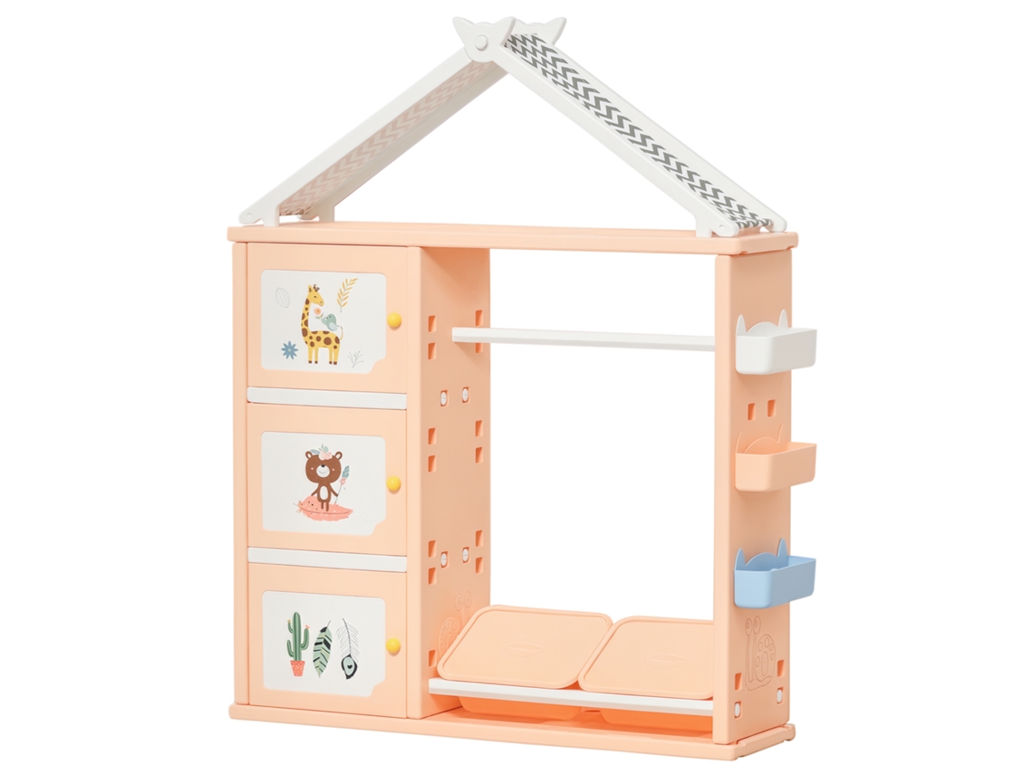 Guarda-roupa Infantil Para Quarto, Com Organizador De Brinquedos, Caixas E Cabide Laranja Em Pe, 128x34x155cm