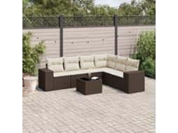 Vidaxl 7 Pcs Conjunto De Sofás Jardim C/ Almofadões Vime Pe Castanho