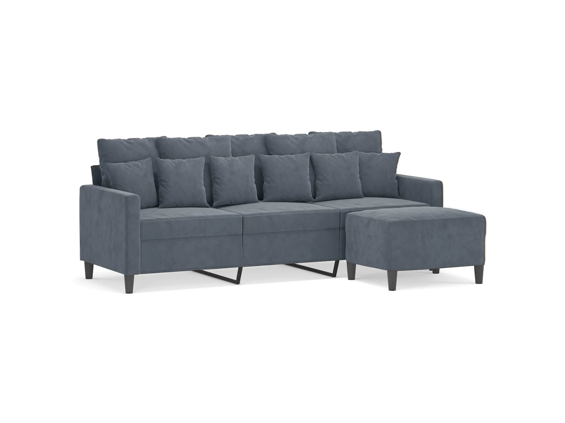 Sofá De 3 Lugares Com Apoio De Pés Vidaxl Veludo Cinza-escuro (180 Cm)