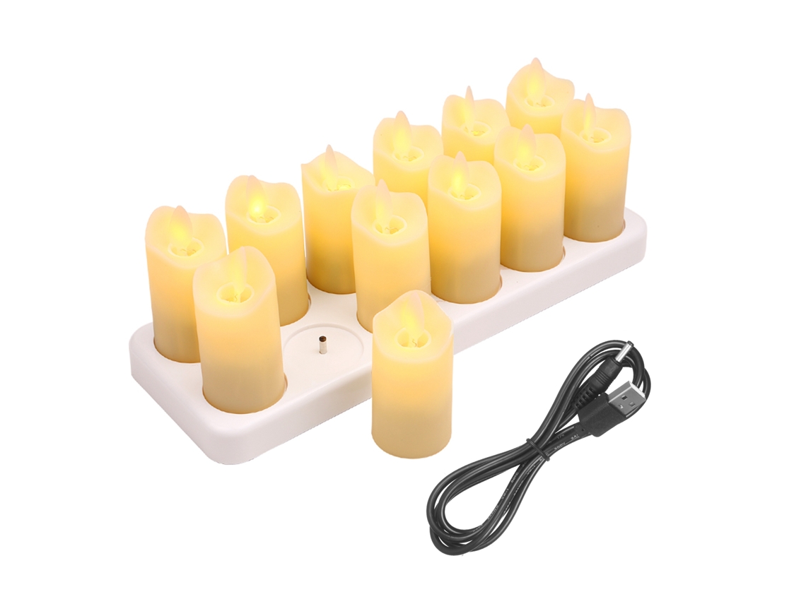 12 vela led amarelo quente sem chama recarregável com base para decoração de mesa casamento aniversário natal S/MARCA