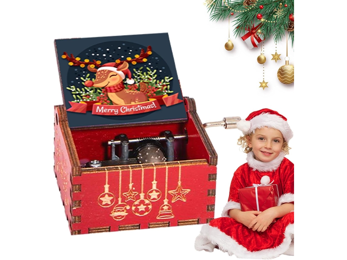 Caixa De Música Clássica De Natal Com Manivela | Madeira Entalhada À Mão