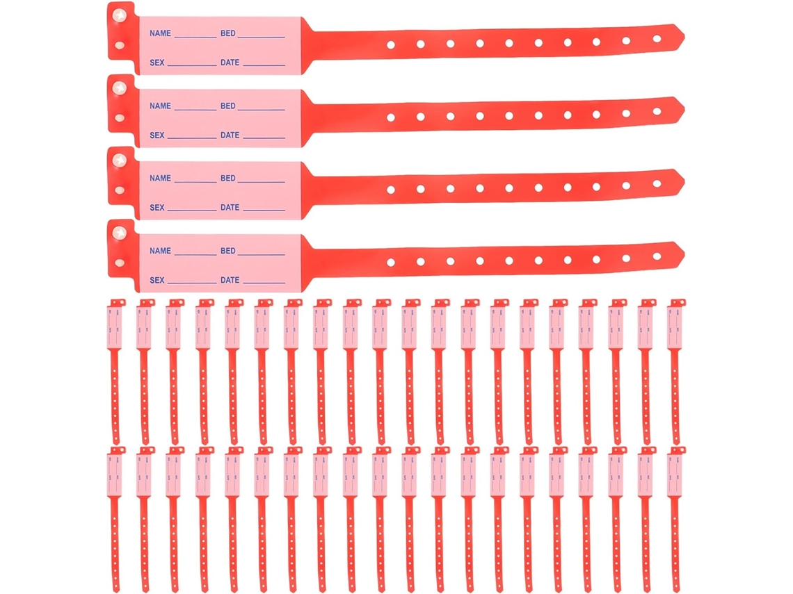 Pulseira de identificação médica descartável Fomiyes para adultos, tamanho ajustável, vermelha, resistente à água (unidade)