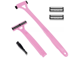 Barbeador De Costas Masculino Dobrável Com Cabo Longo E Lâmina Tripla Para Remoção De Pelos Nas Costas, Peito E Corpo Rosa Hexinyigjly