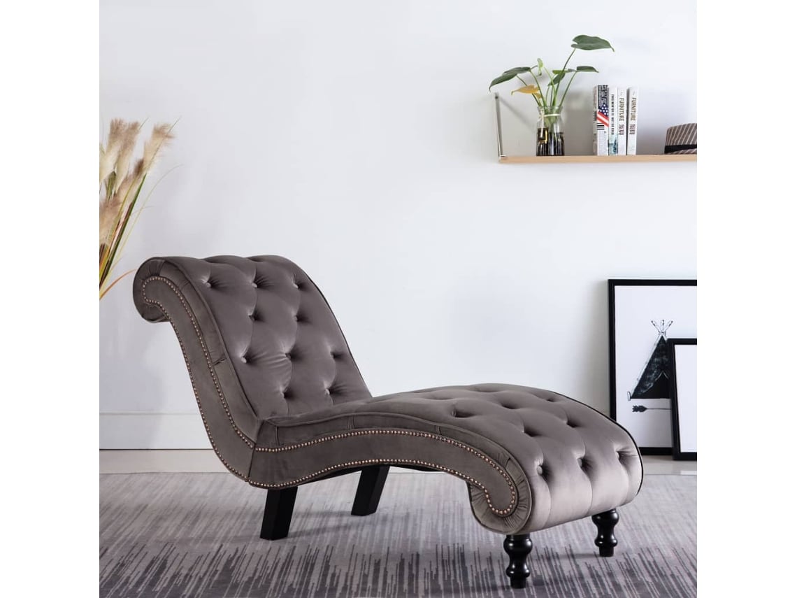 Sofá Chaise Longue (Veludo - Cinzento)