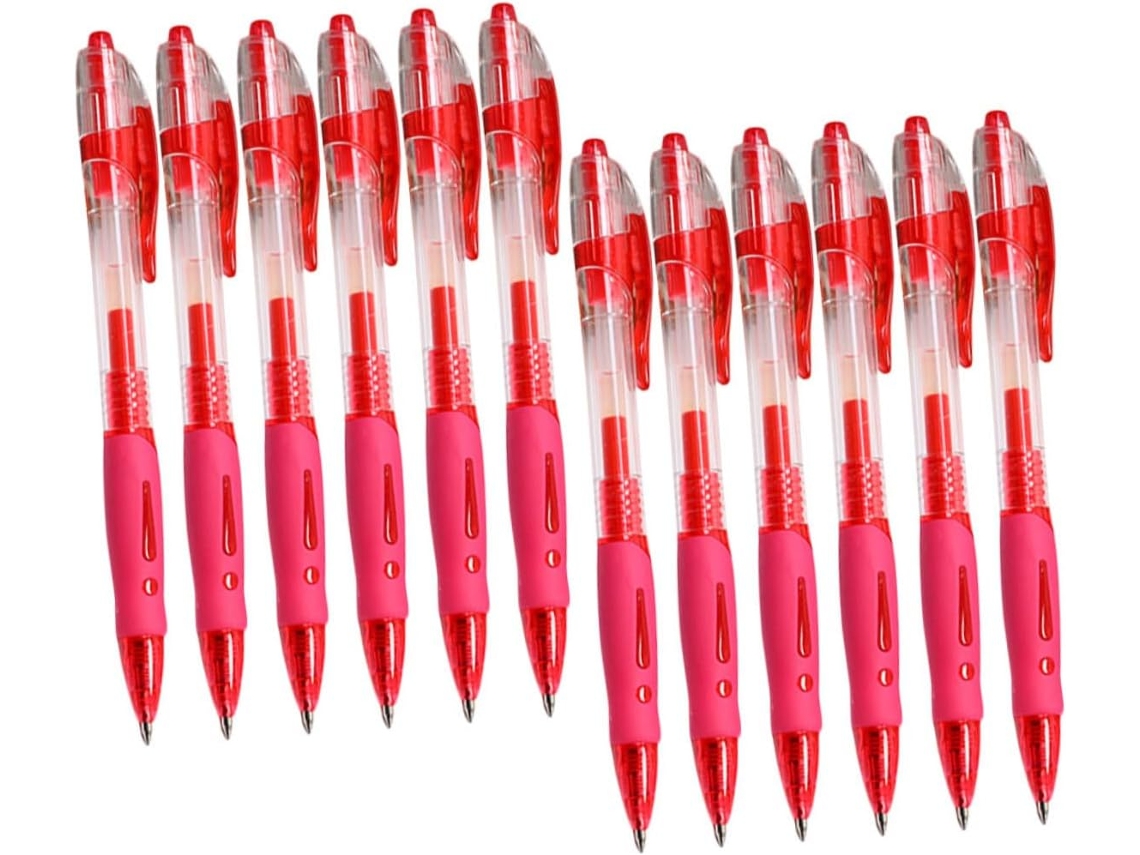 Conjunto De 12 Canetas Esferográficas Em Gel Alipis, Vermelhas, Com