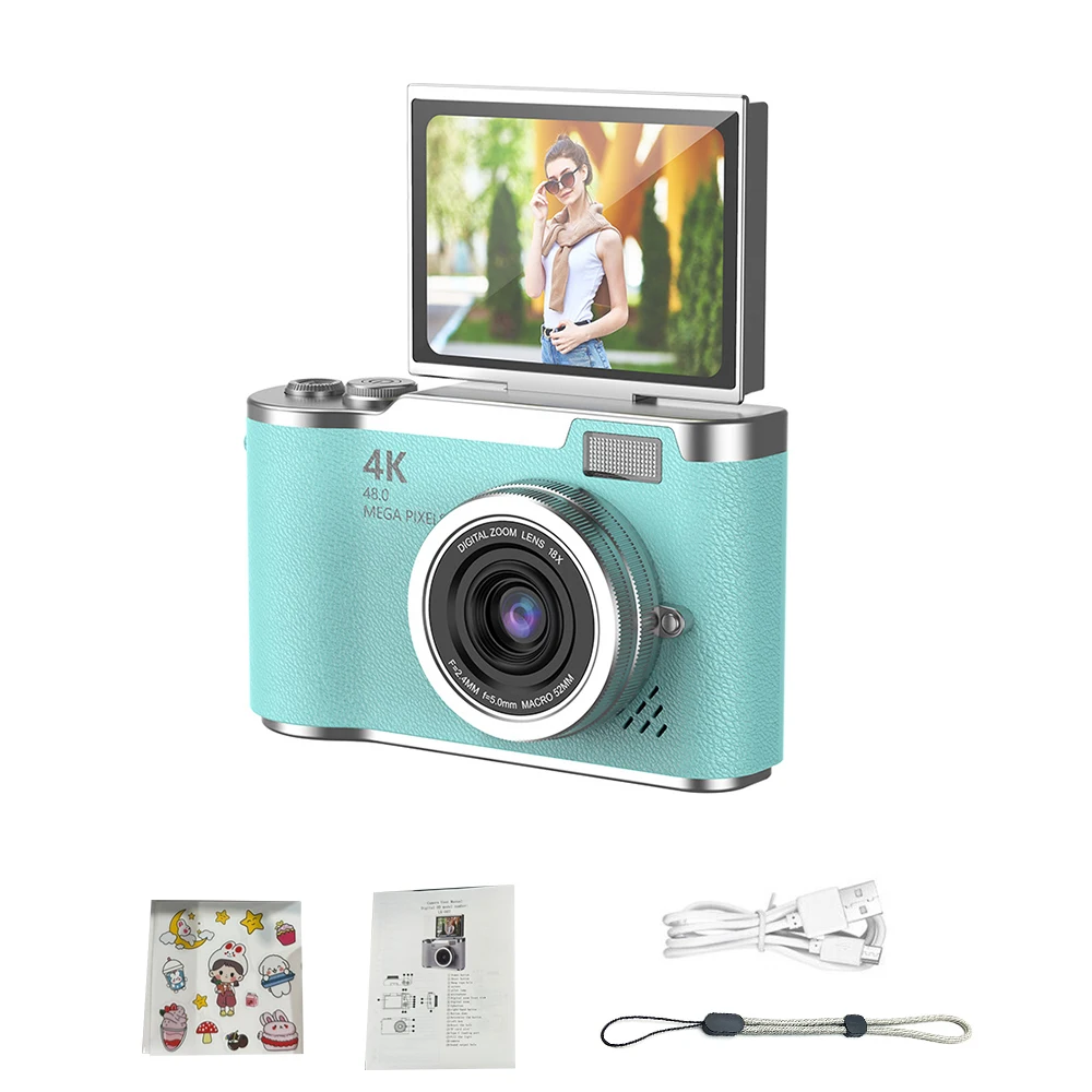 (verde - 8gb) Câmera Digital 4k - 48mp - Câmera Infantil - Foco Automático - Tela De 2,4 Polegadas - Giratória Em 180°