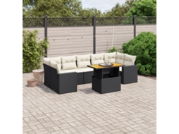 Vidaxl 8 Pcs Conjunto Sofás De Jardim Com Almofadões Vime Pe Preto