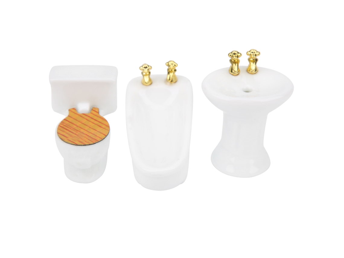 Primerox conjunto Banheiro Miniatura Casa Boneca 1/24 Cerâmica Banheira Vaso Pia Branco