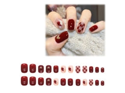 Tips para Unhas em Estilo de Coração Modelo R349 com Cola para Unhas em Xadrez AURUM