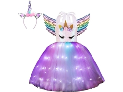 2026 traje de Unicornio com Luzes Led Vestido Tutú para Meninas Presente de Aniversário Festa de Halloween