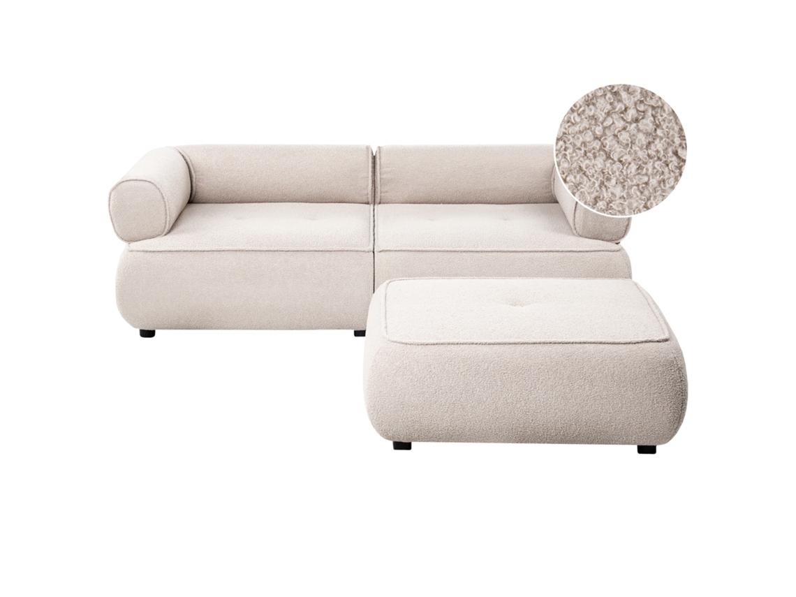 Sofá De 3 Plazas Con Otomana Beliani Salla De Bouclé Beige 200x96x63