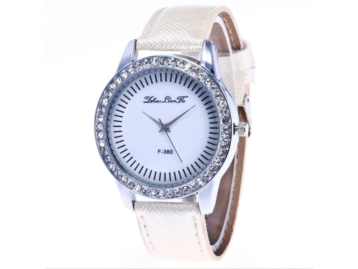 Relógio de pulso de quartzo com strass, pulseira de couro elegante (vermelho)