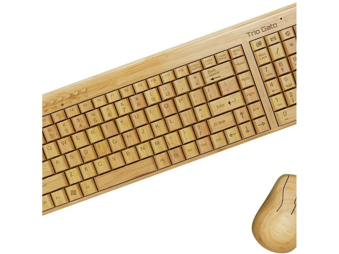 Lurelia Teclado E Mouse Sem Fio De Bambu Naturais, Feitos À Mão
