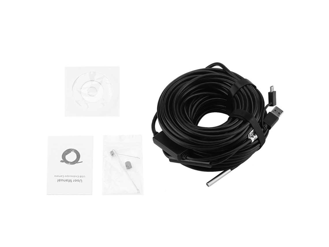 Endoscópio Usb 20m 5.5mm Câmera 720p À Prova D'água para Inspeção de Pipes e Carros