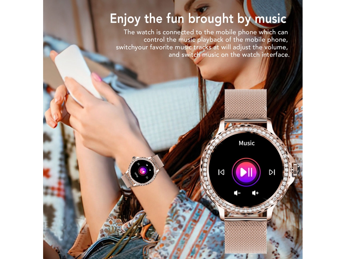 RELOJ INTELIGENTE Nx19 para Mujer, Deportivo y de Moda, Brazalete de Acero Dorado, Compatible con Android e Ios S/MARCA