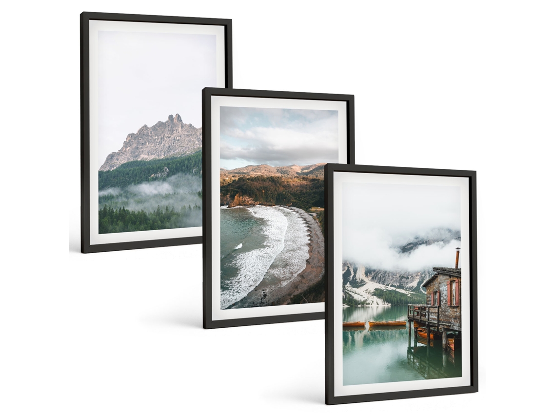 Conjunto De Pinturas Praias De Montanha, Casa De Madeira Espelharte (3 Peças 40x60 Cm)