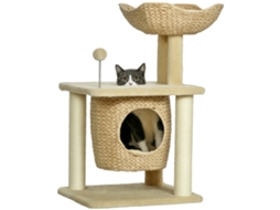 Sisal Natural para Arranhar Gatos, Cesta de Nicho, Pompom de Pelúcia, Jacinto D'água 45 X 40 X 74 Cm Bege Ge