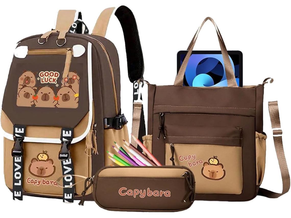 Mochilas Escolares Para Meninas Mochila Escolar Fofa Com Estampa De Capivara, Grande Capacidade,