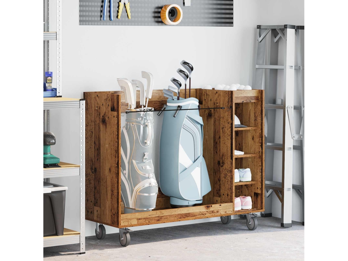 Vidaxl Armário De Golfe Com Roda Liso Madeira Antiga 120 X 45 X 98 Cm