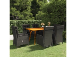 Vidaxl 7 Pcs Conjunto De Jantar Para Jardim Preto