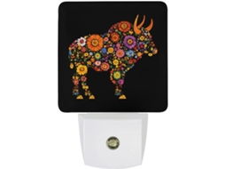 Luminária De Parede Led Com Silhueta Flor E Bisão, Com Sensor Crepuscular